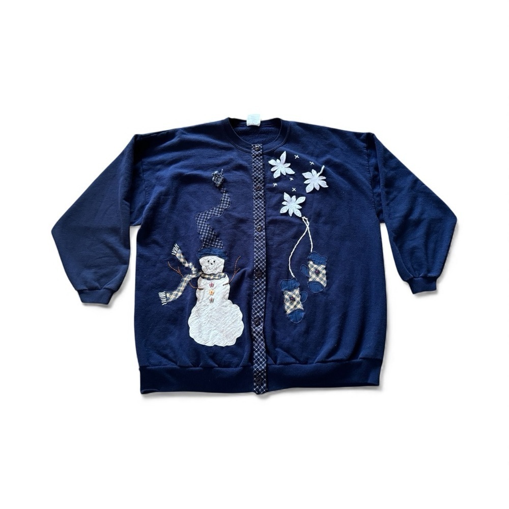 Christmas Cardigan VTG Navy Blue Womens Size 1X